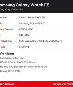 Thông số kỹ thuật Samsung Galaxy Watch FE