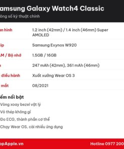 Thông số kỹ thuật Samsung Galaxy Watch4 Classic
