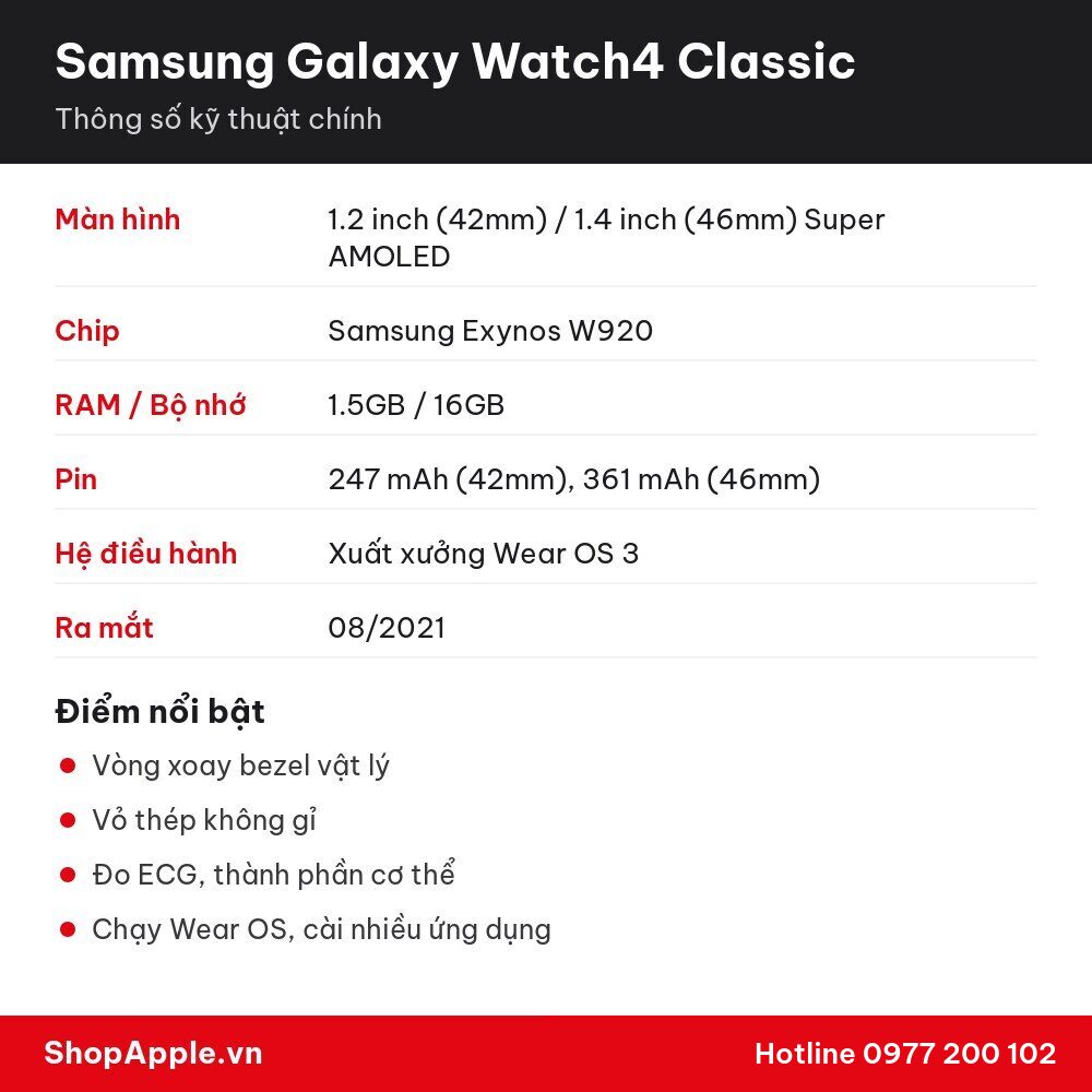 Thông số kỹ thuật Samsung Galaxy Watch4 Classic