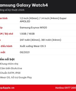 Thông số kỹ thuật Samsung Galaxy Watch4