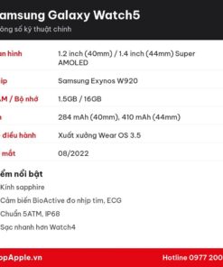 Thông số kỹ thuật Samsung Galaxy Watch5