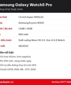 Thông số kỹ thuật Samsung Galaxy Watch5 Pro