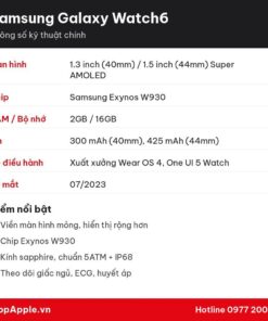 Thông số kỹ thuật Samsung Galaxy Watch6