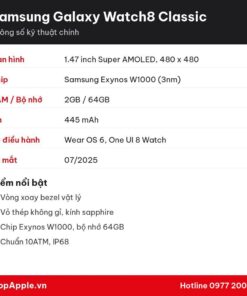 Thông số kỹ thuật Samsung Galaxy Watch8 Classic