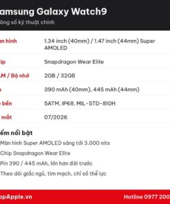 Thông số kỹ thuật Samsung Galaxy Watch9