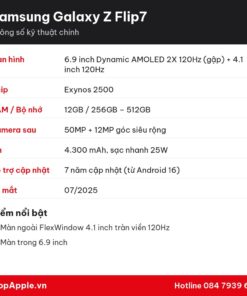 Thông số kỹ thuật Samsung Galaxy Z Flip7