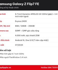 Thông số kỹ thuật Samsung Galaxy Z Flip7 FE