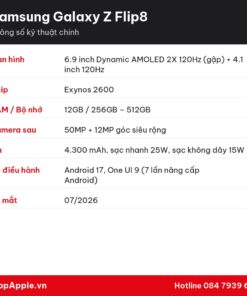 Thông số kỹ thuật Samsung Galaxy Z Flip8