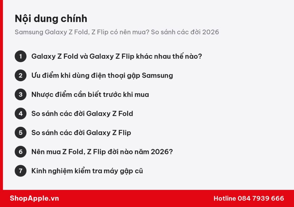 Tóm tắt nội dung: Samsung Galaxy Z Fold, Z Flip có nên mua? So sánh các đời 2026