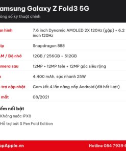 Thông số kỹ thuật Samsung Galaxy Z Fold3 5G