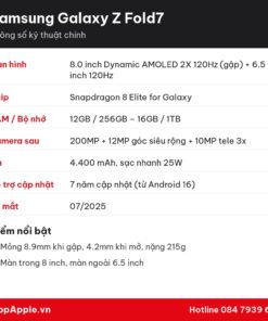 Thông số kỹ thuật Samsung Galaxy Z Fold7