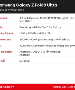 Thông số kỹ thuật Samsung Galaxy Z Fold8 Ultra