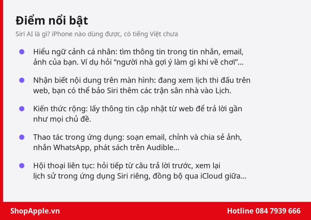 Điểm nổi bật: Siri AI là gì? iPhone nào dùng được, có tiếng Việt chưa