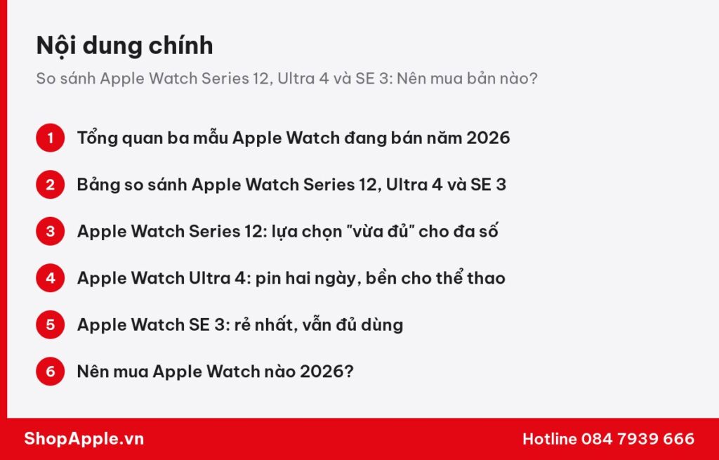 Tóm tắt nội dung: So sánh Apple Watch Series 12, Ultra 4 và SE 3: Nên mua bản nào?