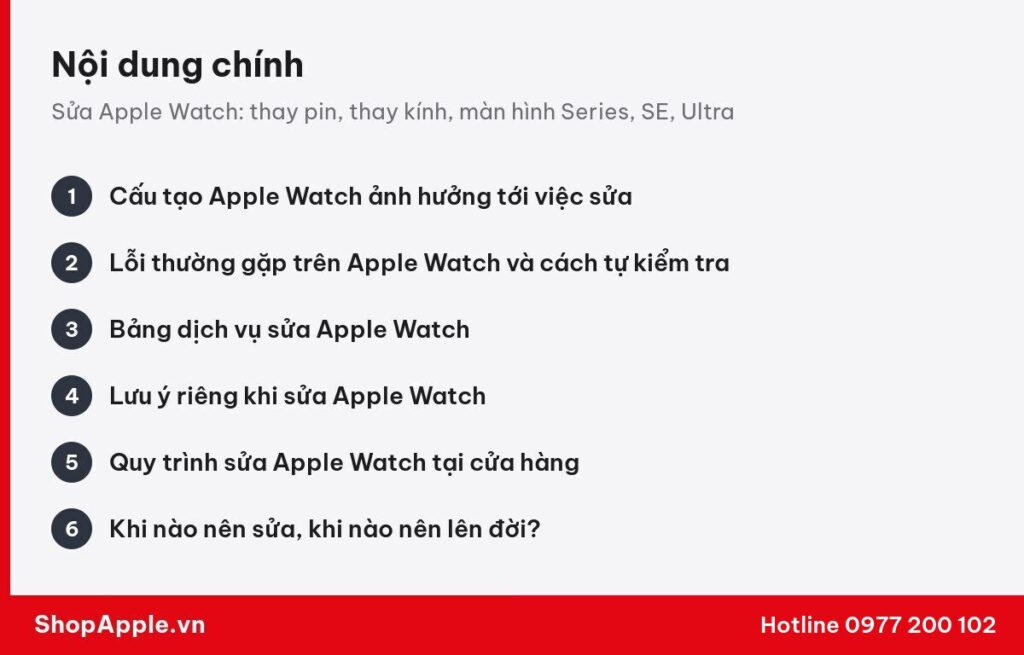 Tóm tắt nội dung: Sửa Apple Watch: thay pin, thay kính, màn hình Series, SE, Ultra