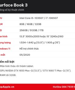 Thông số kỹ thuật Surface Book 3