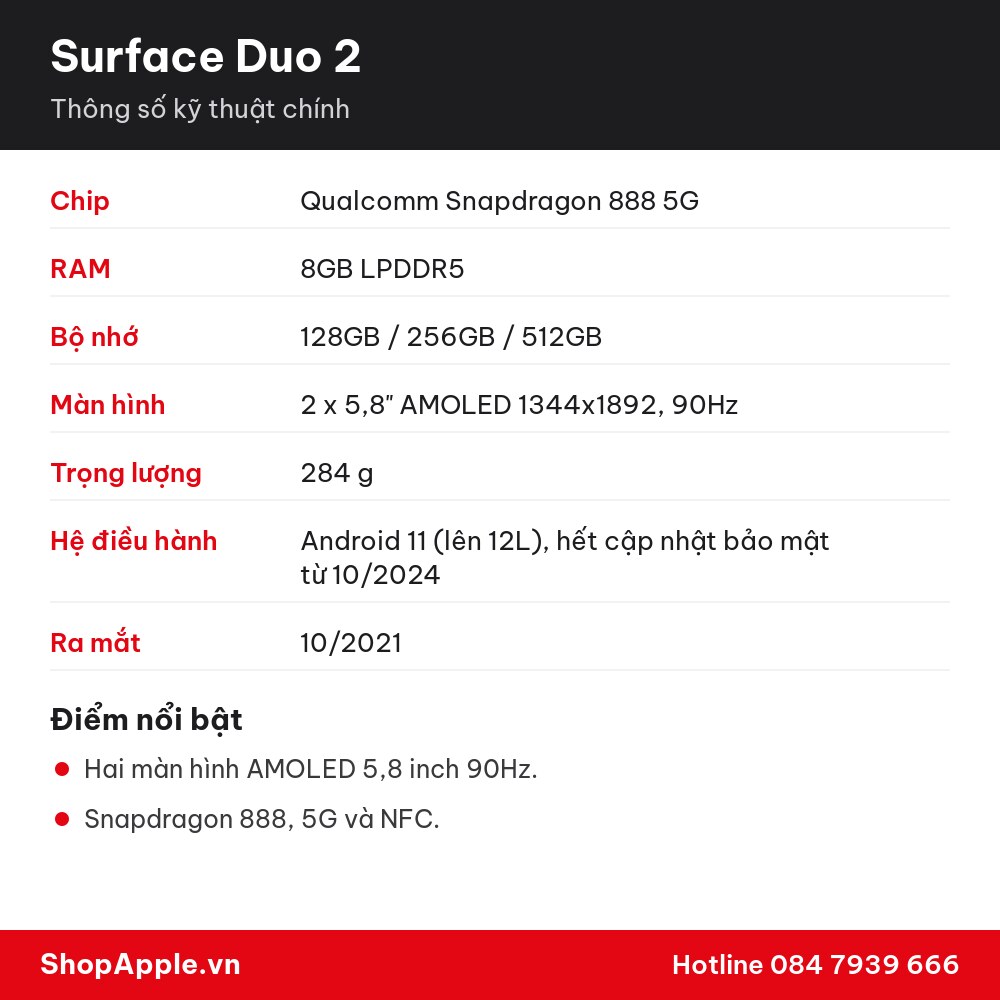 Thông số kỹ thuật Surface Duo 2