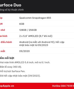 Thông số kỹ thuật Surface Duo