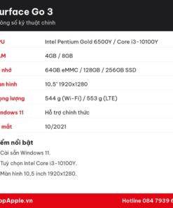 Thông số kỹ thuật Surface Go 3