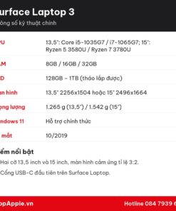 Thông số kỹ thuật Surface Laptop 3