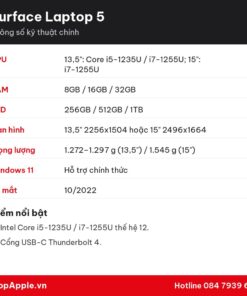 Thông số kỹ thuật Surface Laptop 5