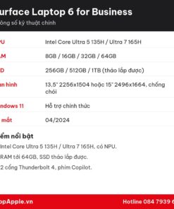 Thông số kỹ thuật Surface Laptop 6 for Business