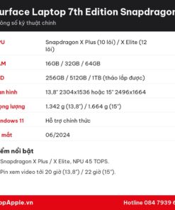 Thông số kỹ thuật Surface Laptop 7th Edition Snapdragon