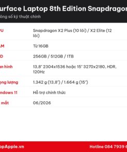 Thông số kỹ thuật Surface Laptop 8th Edition Snapdragon