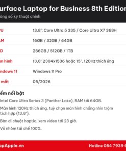 Thông số kỹ thuật Surface Laptop for Business 8th Edition Intel