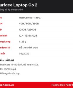 Thông số kỹ thuật Surface Laptop Go 2