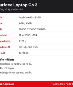 Thông số kỹ thuật Surface Laptop Go 3