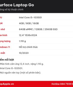 Thông số kỹ thuật Surface Laptop Go