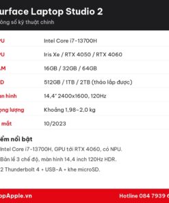 Thông số kỹ thuật Surface Laptop Studio 2