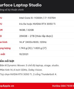 Thông số kỹ thuật Surface Laptop Studio