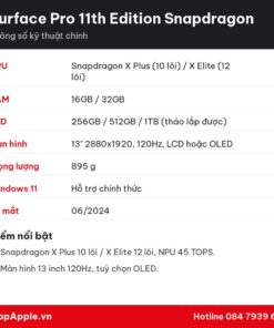 Thông số kỹ thuật Surface Pro 11th Edition Snapdragon