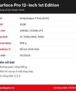 Thông số kỹ thuật Surface Pro 12-inch 1st Edition