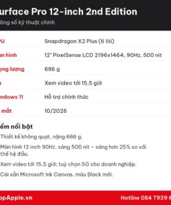 Thông số kỹ thuật Surface Pro 12-inch 2nd Edition