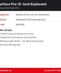 Thông số kỹ thuật Surface Pro 12-inch Keyboard