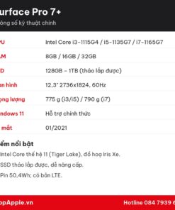Thông số kỹ thuật Surface Pro 7+