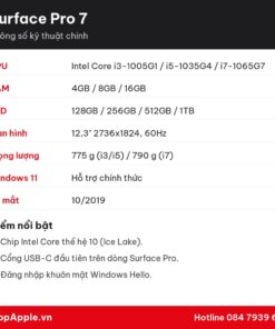 Thông số kỹ thuật Surface Pro 7