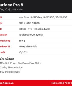 Thông số kỹ thuật Surface Pro 8