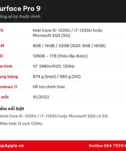Thông số kỹ thuật Surface Pro 9