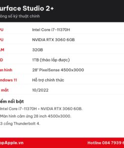 Thông số kỹ thuật Surface Studio 2+