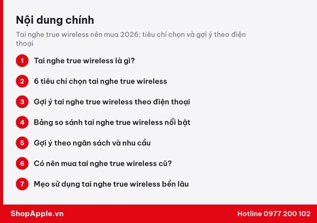 Tóm tắt nội dung: Tai nghe true wireless nên mua 2026: tiêu chí chọn và gợi ý theo điện thoại