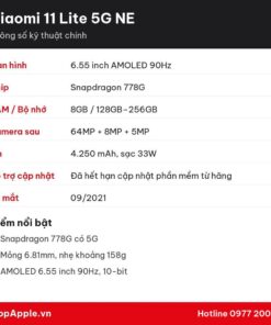 Thông số kỹ thuật Xiaomi 11 Lite 5G NE