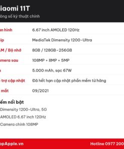 Thông số kỹ thuật Xiaomi 11T