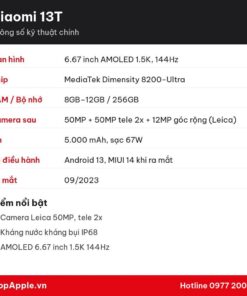 Thông số kỹ thuật Xiaomi 13T