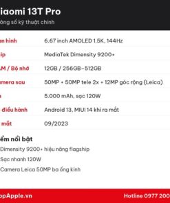 Thông số kỹ thuật Xiaomi 13T Pro