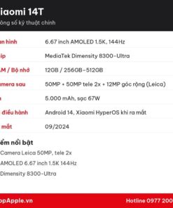Thông số kỹ thuật Xiaomi 14T