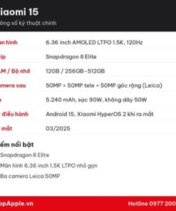 Thông số kỹ thuật Xiaomi 15